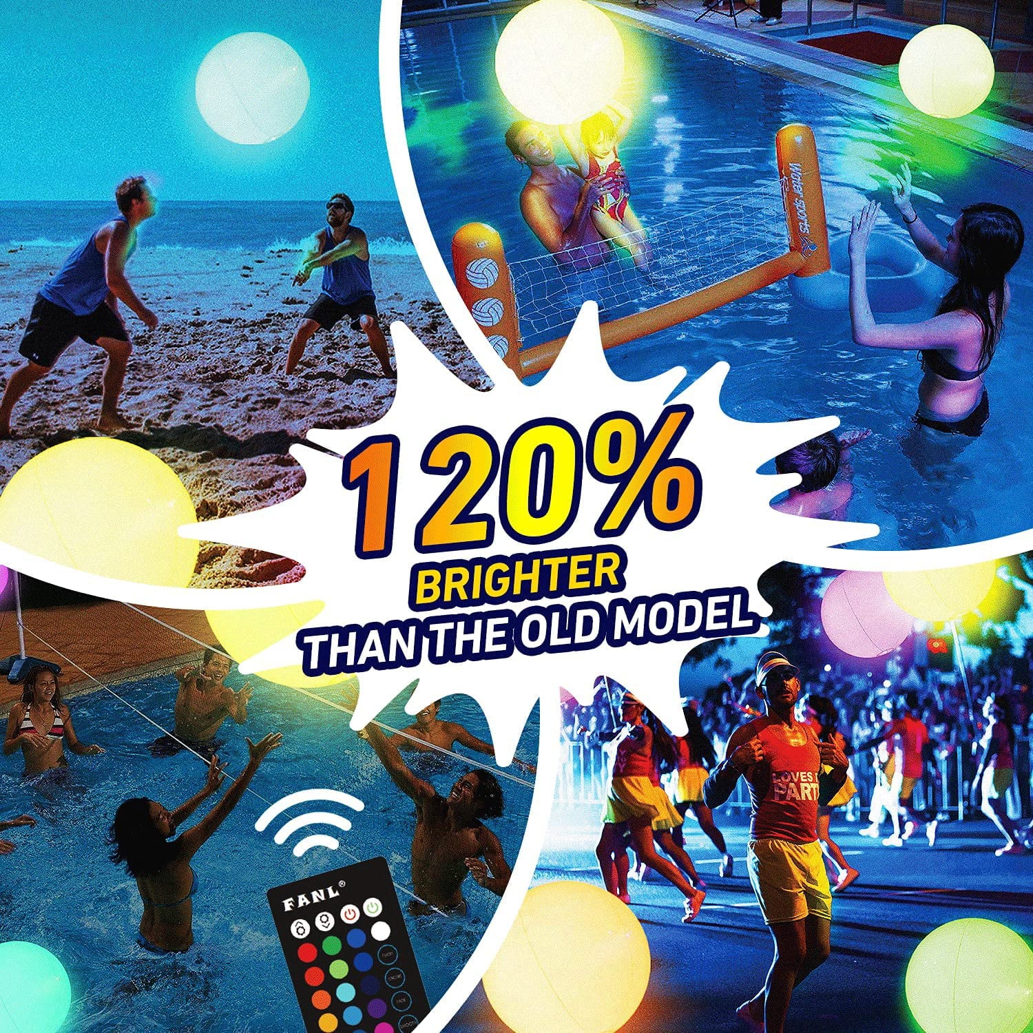 LED Beach Ball Toy with 16 Color Changing Lights, Pool Games Beach Party Outdoor Games for Teens Adults Family, Glow in the Dark Party Supplies (1PC)