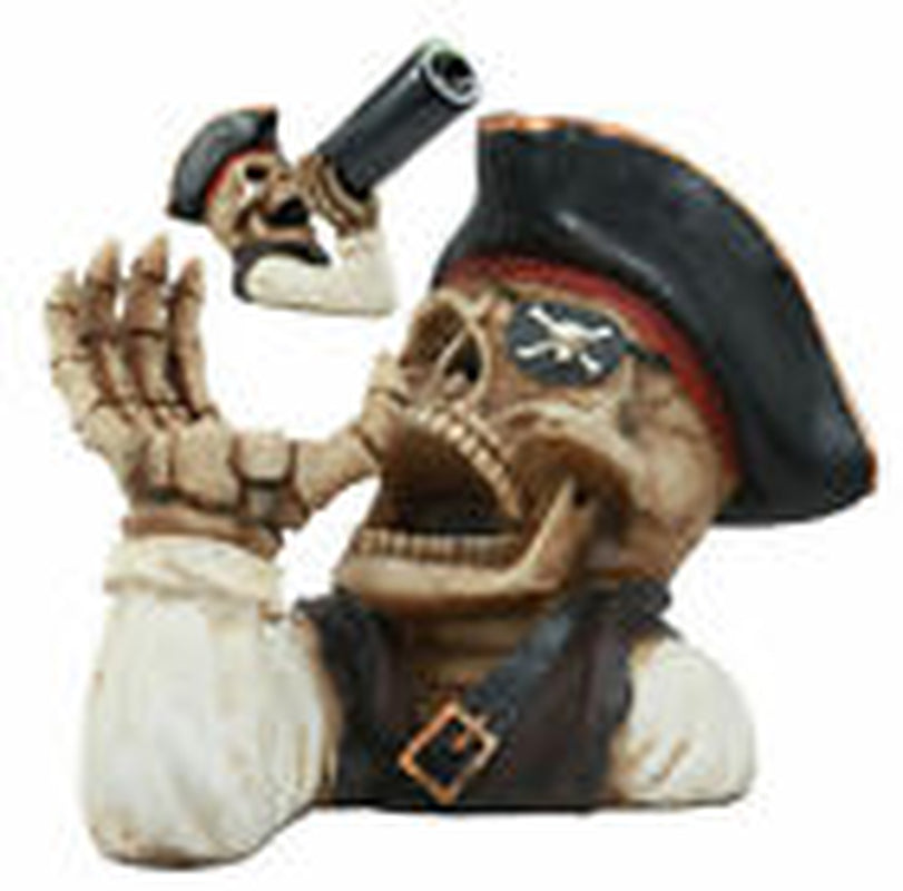 Polyresin Wicked Pirate Captain Hook Skeleton Wine Bottle Holder 8" Tall