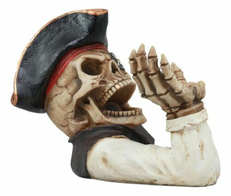 Polyresin Wicked Pirate Captain Hook Skeleton Wine Bottle Holder 8" Tall
