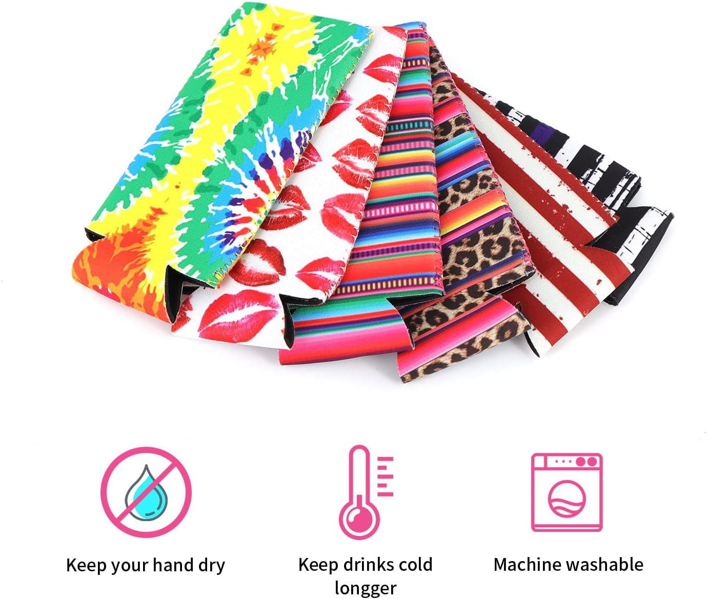 Slim Can Cooler (2Pack) - American Flag - Fits 12Oz Slim Cans - Keeps Drinks Cool & Hands Dry