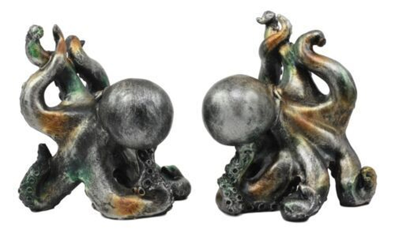 Nautical Sea Monster Octopus Bookends Set Statue Antique Bronze Finish