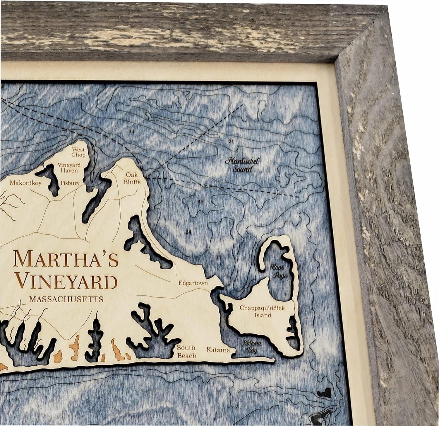 Nantucket and Martha's Vineyard 3D Wood Map Wall Art, 13X16-Inch Nautical Chart Wall Art, Nautical Wood Chart, Cottage Decor, Cape Cod Décor, Handcrafted in the USA (13X16-Inch Nantucket)