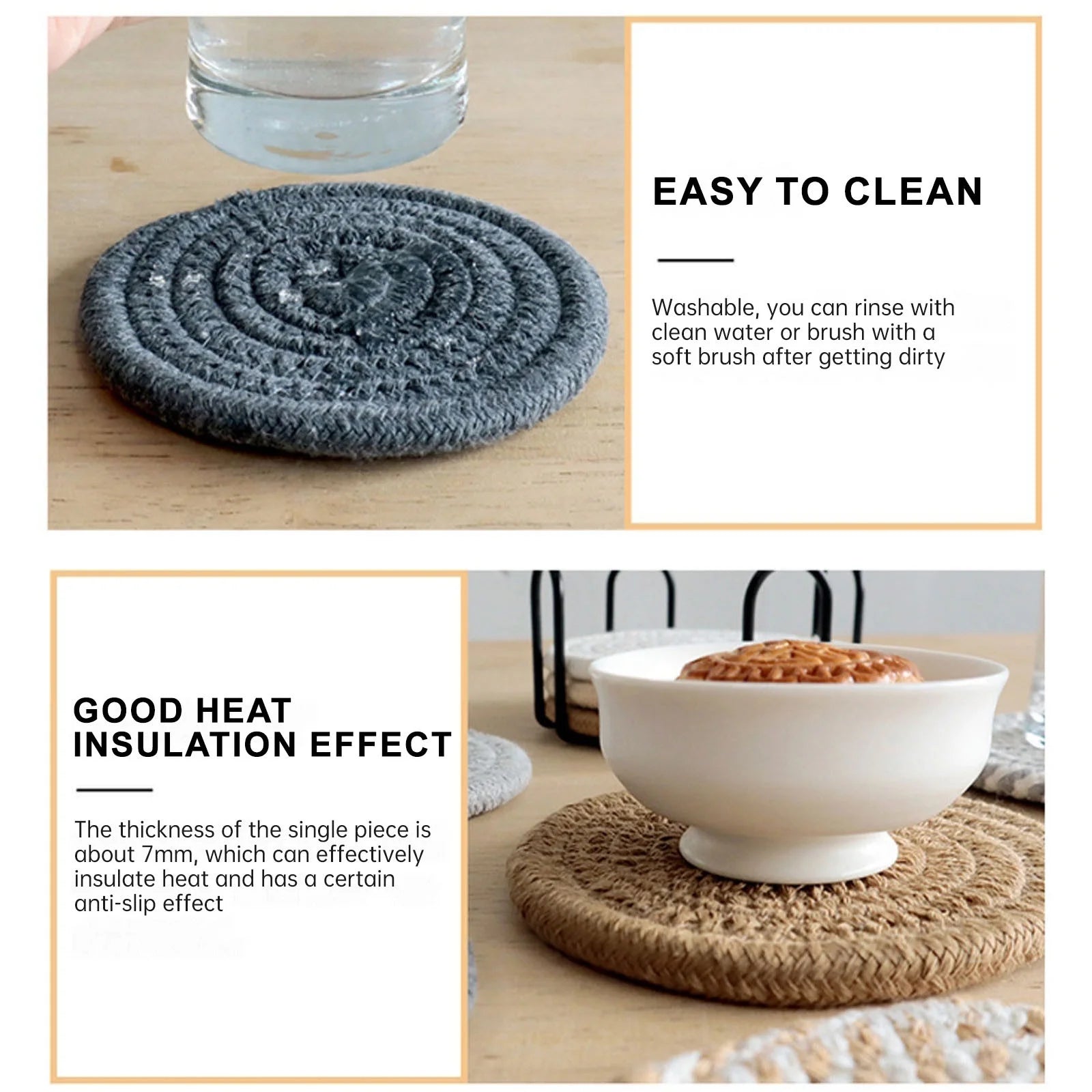 8 Pcs Drink Coasters with Holder, Minimalist Cotton Woven Coaster Set for Home Decor Tabletop Protection - 4.3 Inches