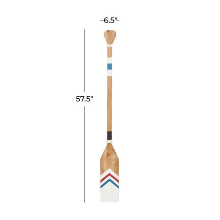 Wood White Novelty Canoe Oar Paddle Wall Decor with Arrow and Stripe Patterns - 7 In. X 58 In.