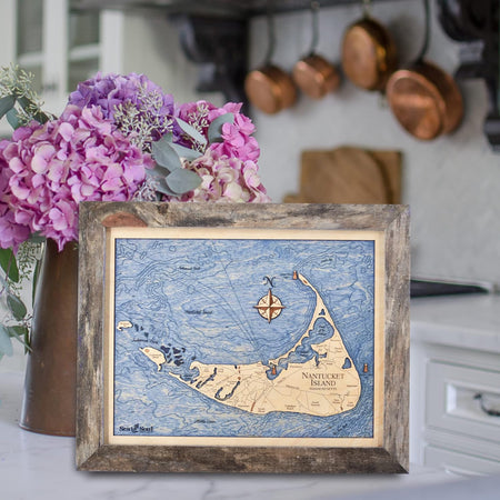 Nantucket and Martha's Vineyard 3D Wood Map Wall Art, 13X16-Inch Nautical Chart Wall Art, Nautical Wood Chart, Cottage Decor, Cape Cod Décor, Handcrafted in the USA (13X16-Inch Nantucket)