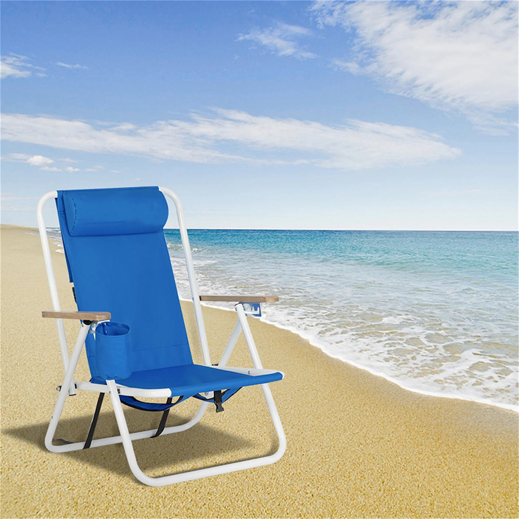 Portable High Strength Beach Chair with Adjustable Headrest, Portable Folding Chair, Reclining Chair 