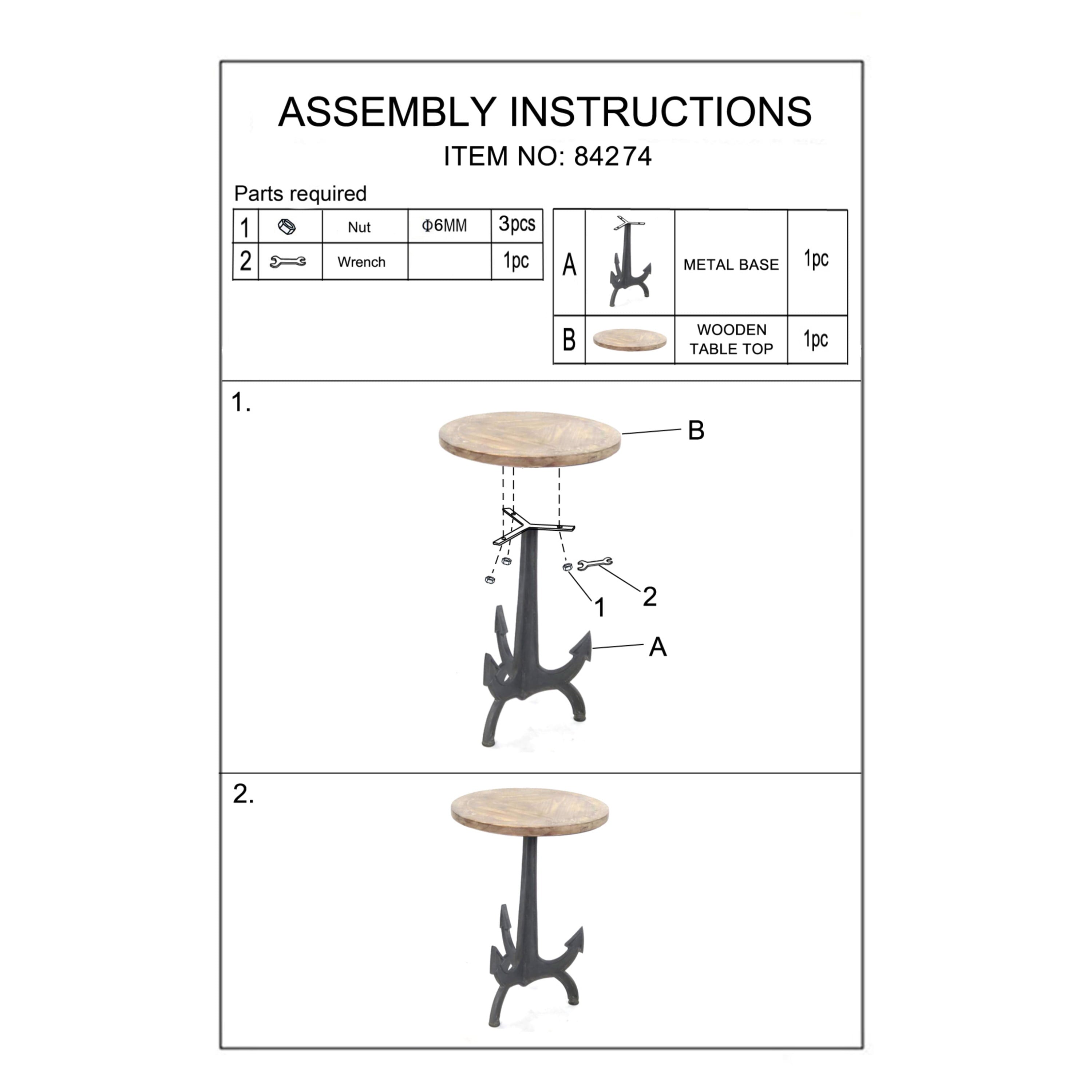 18" X 26" Black Metal Anchor Accent Table with Brown Wood Top, 1-Piece