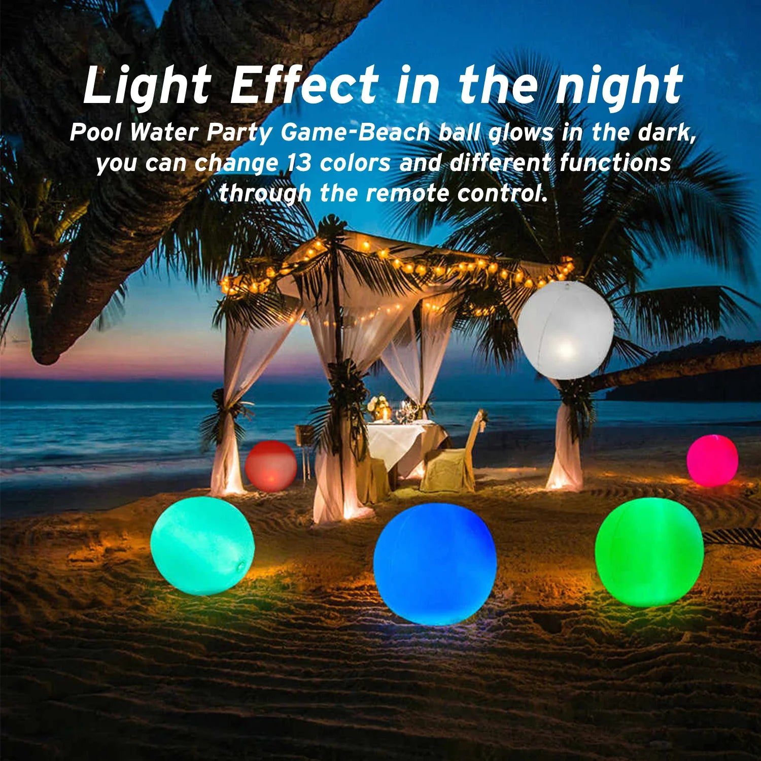 Beach Pool Ball, 16'' Glow 13 Colors Changing Light up Floating Inflatable