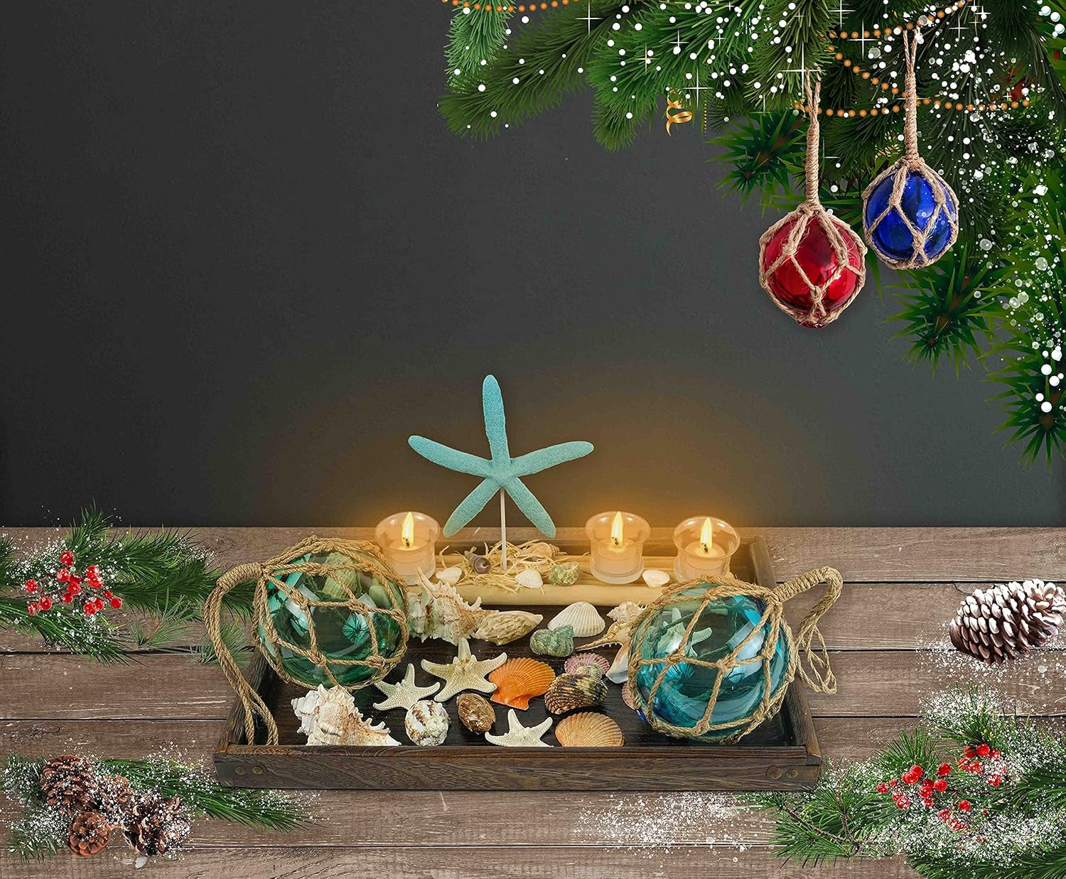 Glass Fishing Float 5" Beach Coastal Decorative Ball for Centerpiece Bowl Glass Fishing Buoy Nautical Decor Ocean Decor Set of 4 Pack