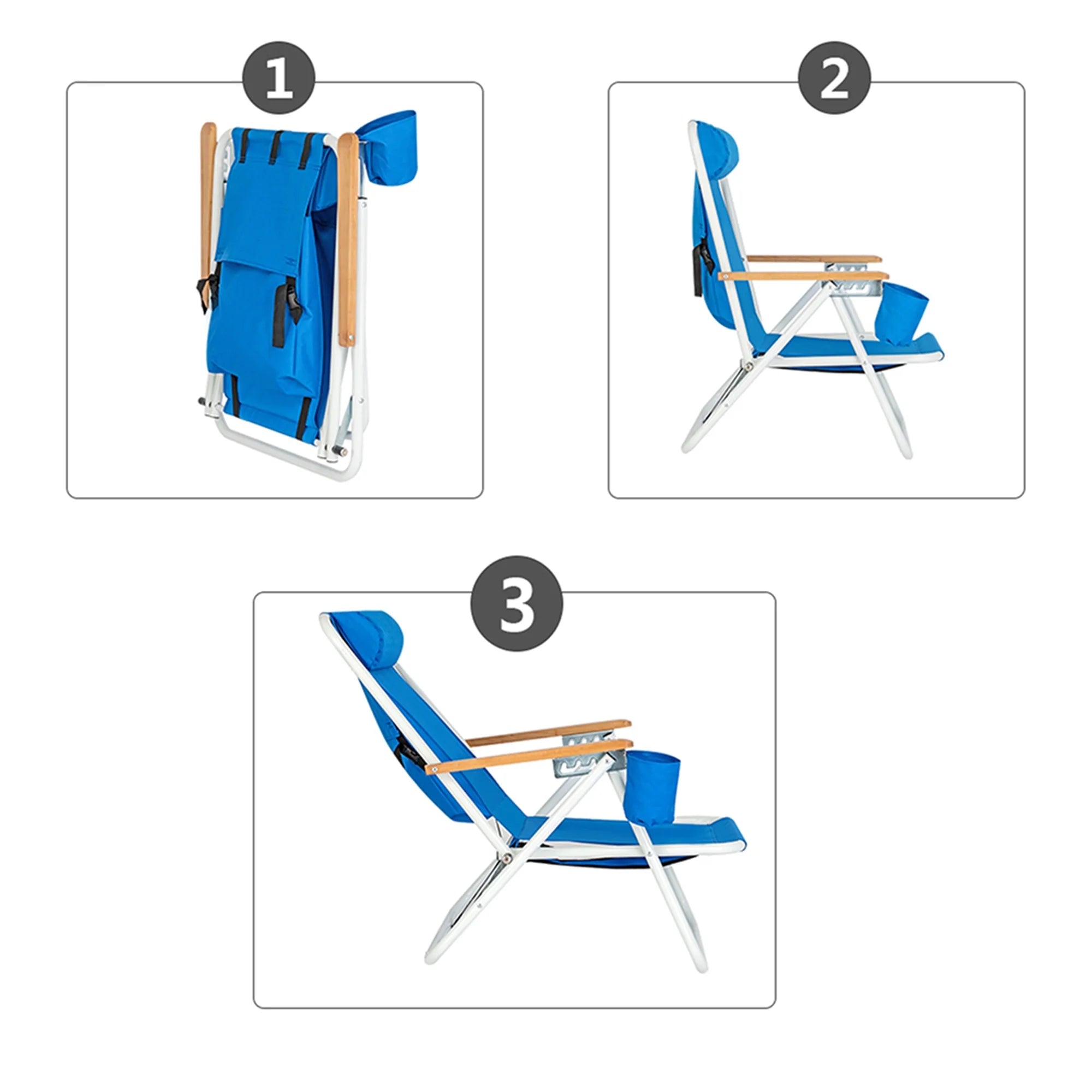 Portable High Strength Beach Chair with Adjustable Headrest, Portable Folding Chair, Reclining Chair 
