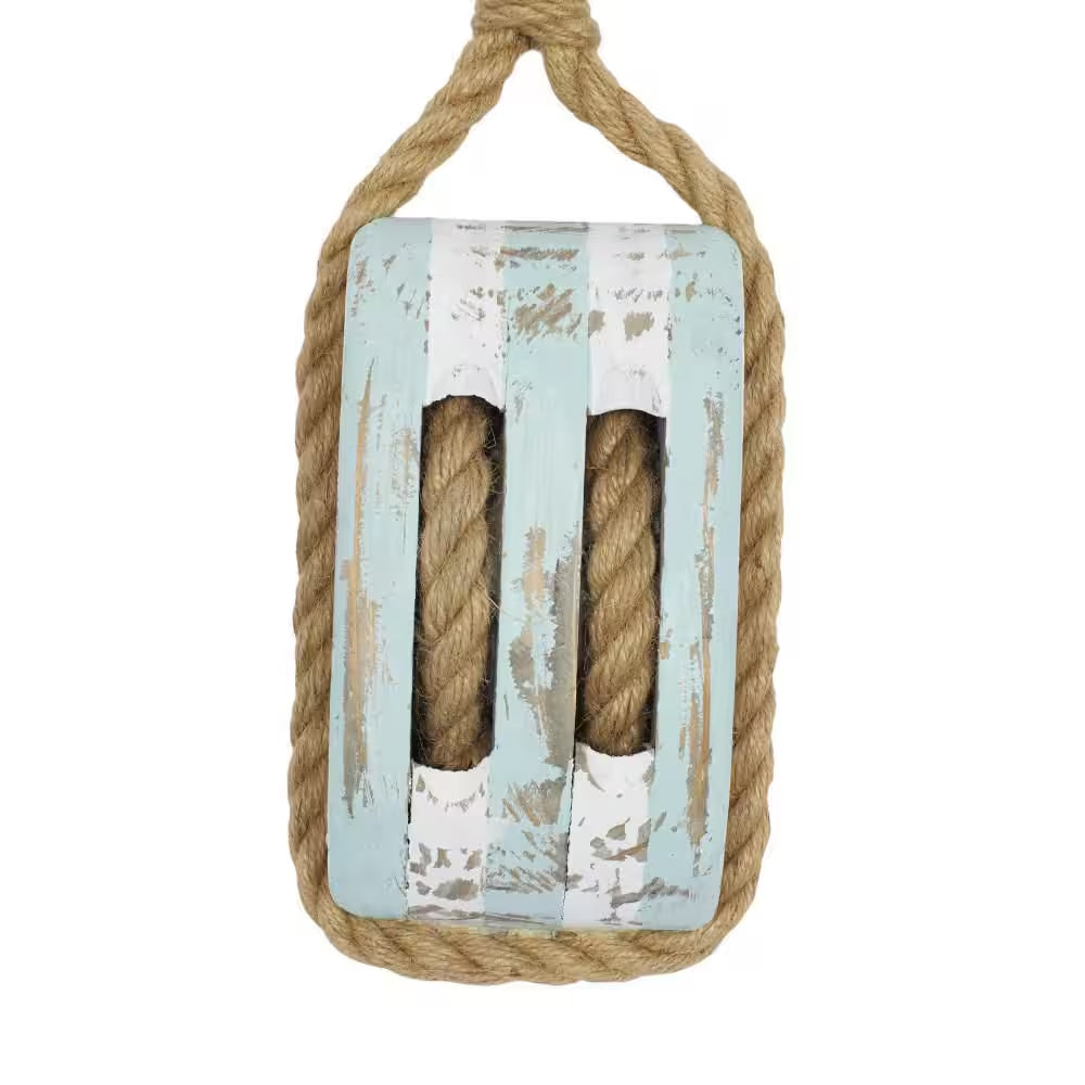 Wood Blue Pulley Sail Boat Wall Decor - 14 In. X 4 In.