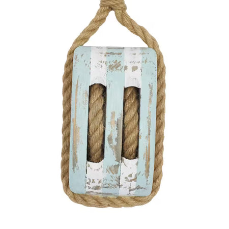 Wood Blue Pulley Sail Boat Wall Decor - 14 In. X 4 In.
