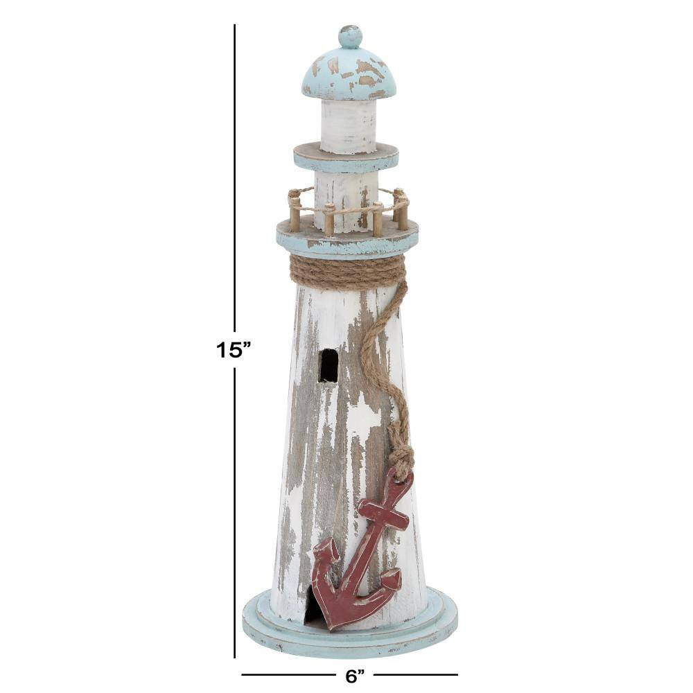 White Wood Light House Sculpture - 6 In. X 15 In. 