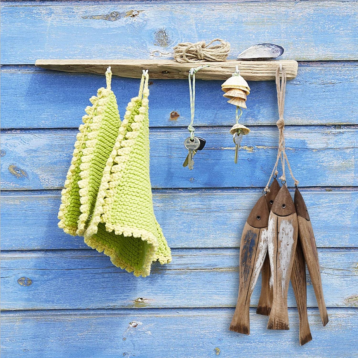 Wood Fish Wall Decor Nautical Decorations for Home Beach House Decorative Coastal Hanging Fish Decor - Set of 2 