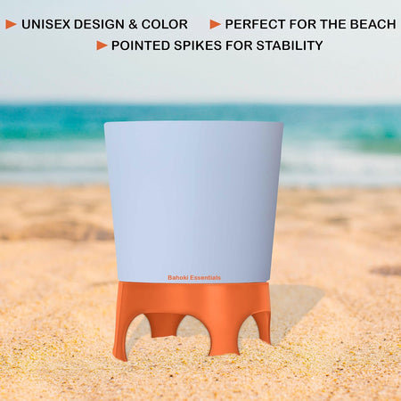 Beach Drink Cup Holder - Sand Coaster for Beverage Bottle and Glass - Perfect to Hold Drinks, Snack, Phone, Key or Sunglasses (Orange, 4 Pack)
