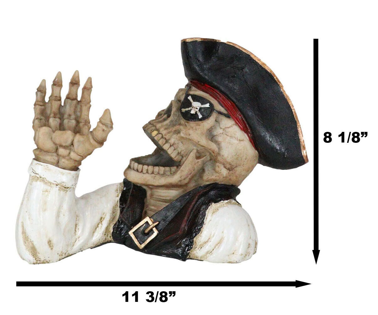 Polyresin Wicked Pirate Captain Hook Skeleton Wine Bottle Holder 8" Tall