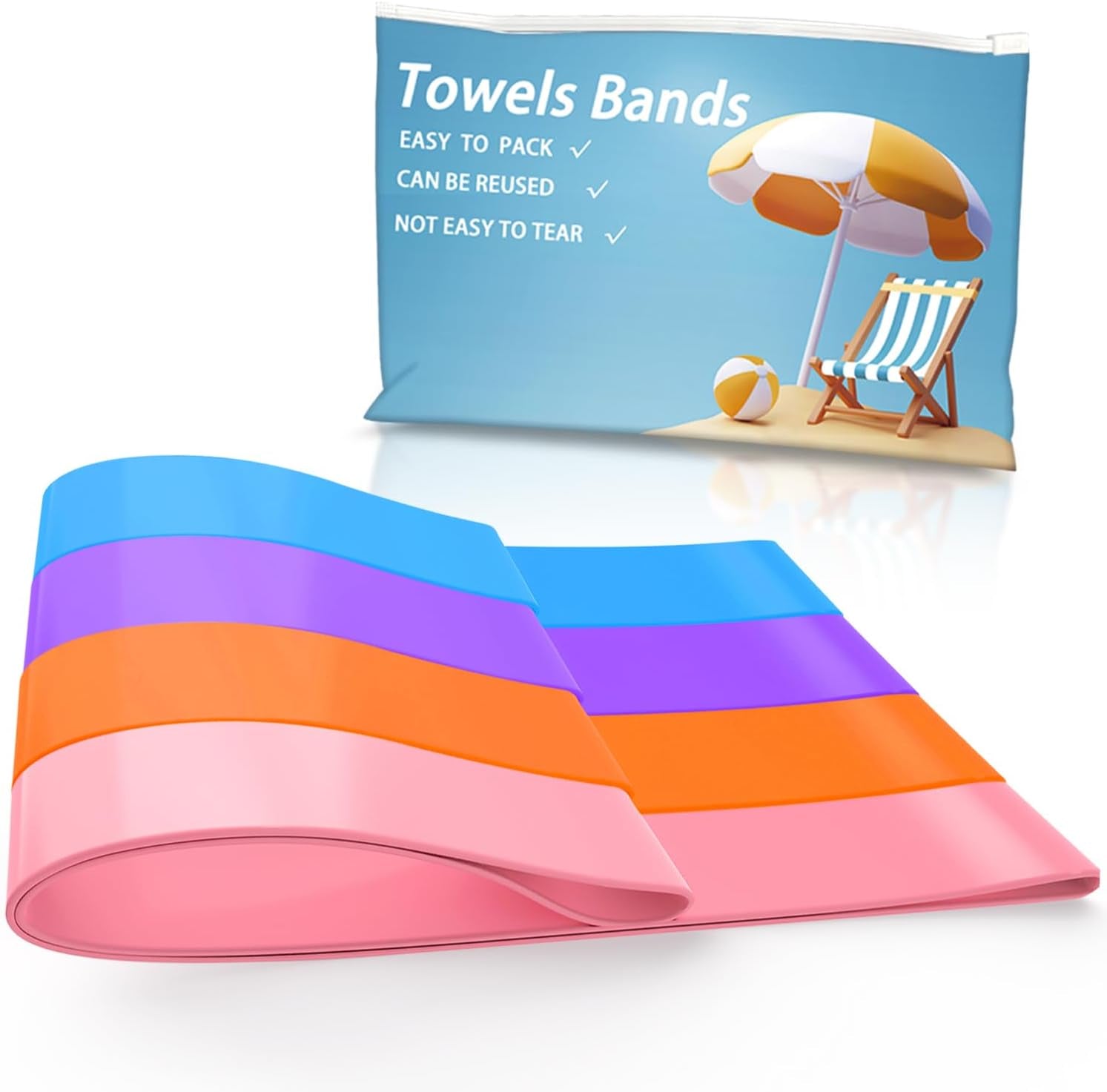 Towel Bands for Cruise & Beach Chairs - Cruise & Beach Pool Chairs Ship Essentials - Must Haves Alternative to Beach Towel Clips - Vacation Towel Bands Accessory Gifts - Thicken 4 PCS
