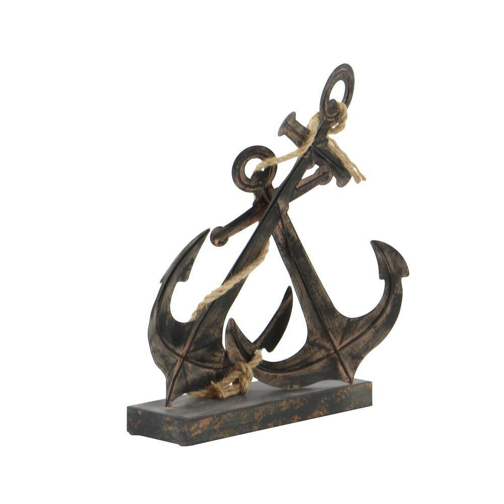 5 In. X 16 In. Black Metal Anchor Sculpture with Jute Rope Accents