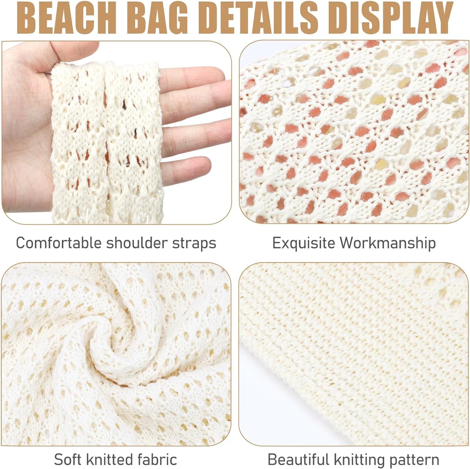 Crochet Bag for Women, Crochet Tote Summer Bag Mesh Large Shoulder Bag (Beige 14 X 10 X 26.5In)