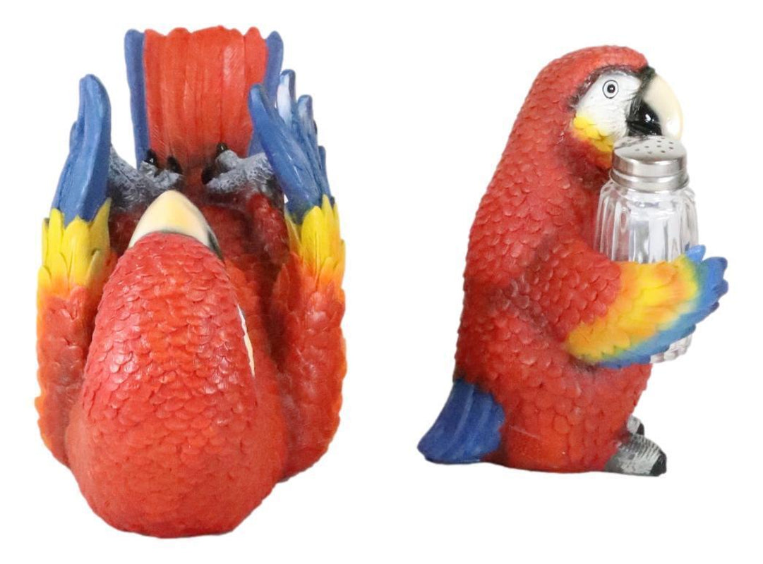Red Scarlet Macaw Parrot Wine Bottle and Salt Pepper Shakers Holder Figurine Set