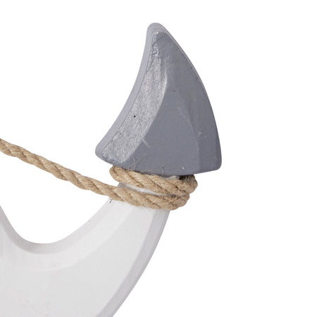 White Wooden Anchor Wall Decor with Hanging Rope