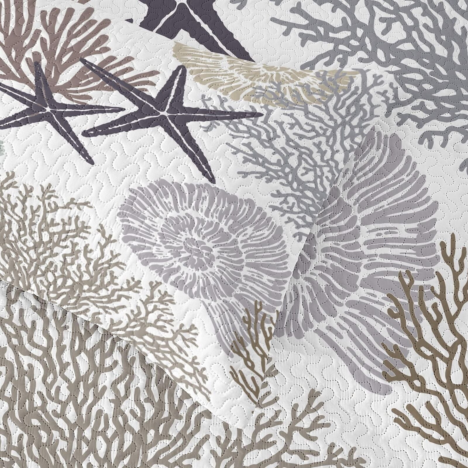 3 Piece Coastal Quilt Sets King Size - Reversible Microfiber Quilts