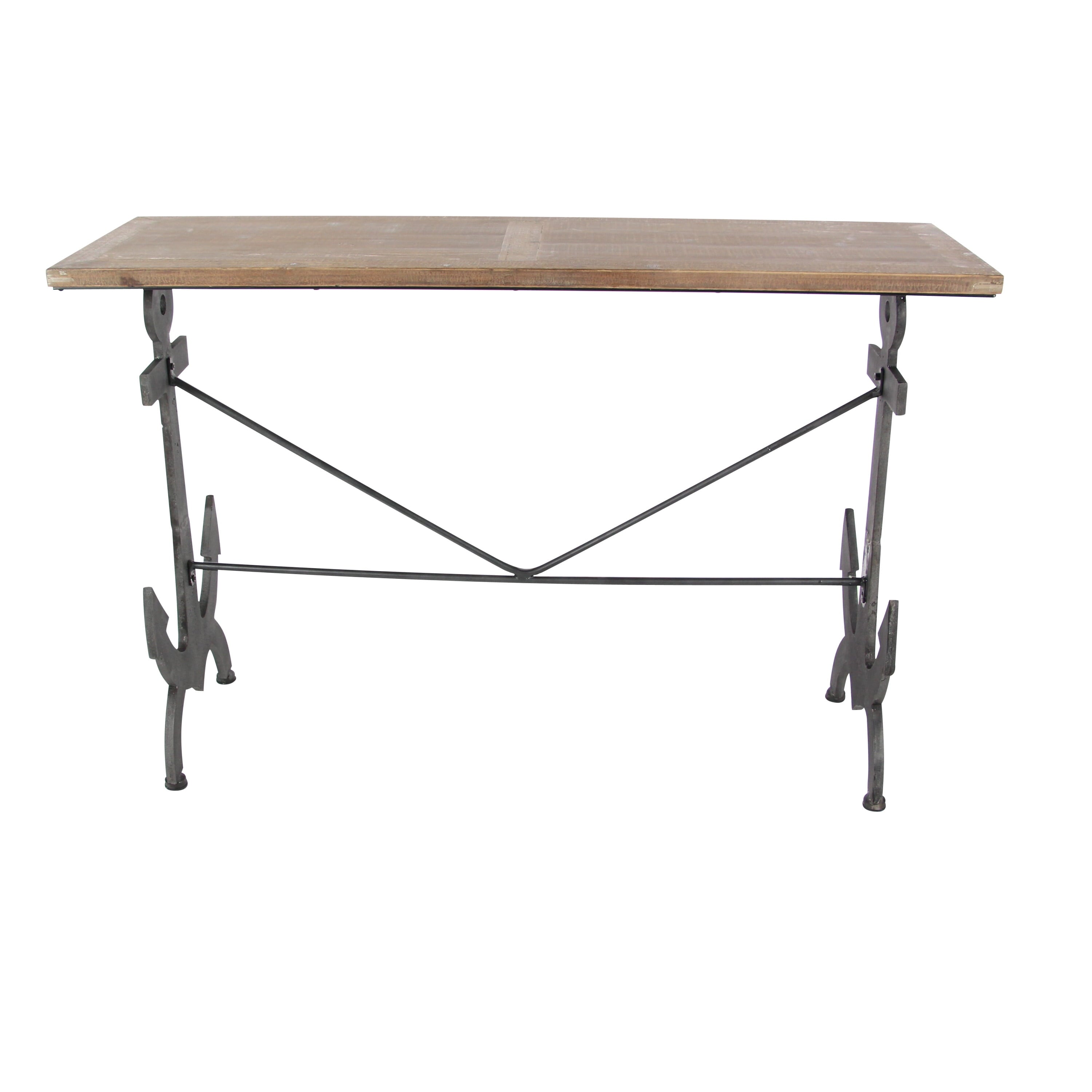 Brown/Black Coastal Rectangular Metal Console Table with Metal Anchor Shaped Base, 48"W X 31"H