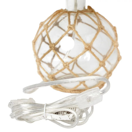Buoy Rope Nautical Netted Coastal Ocean Sea Glass Table Lamp with Burlap Fabric Shade, Clear