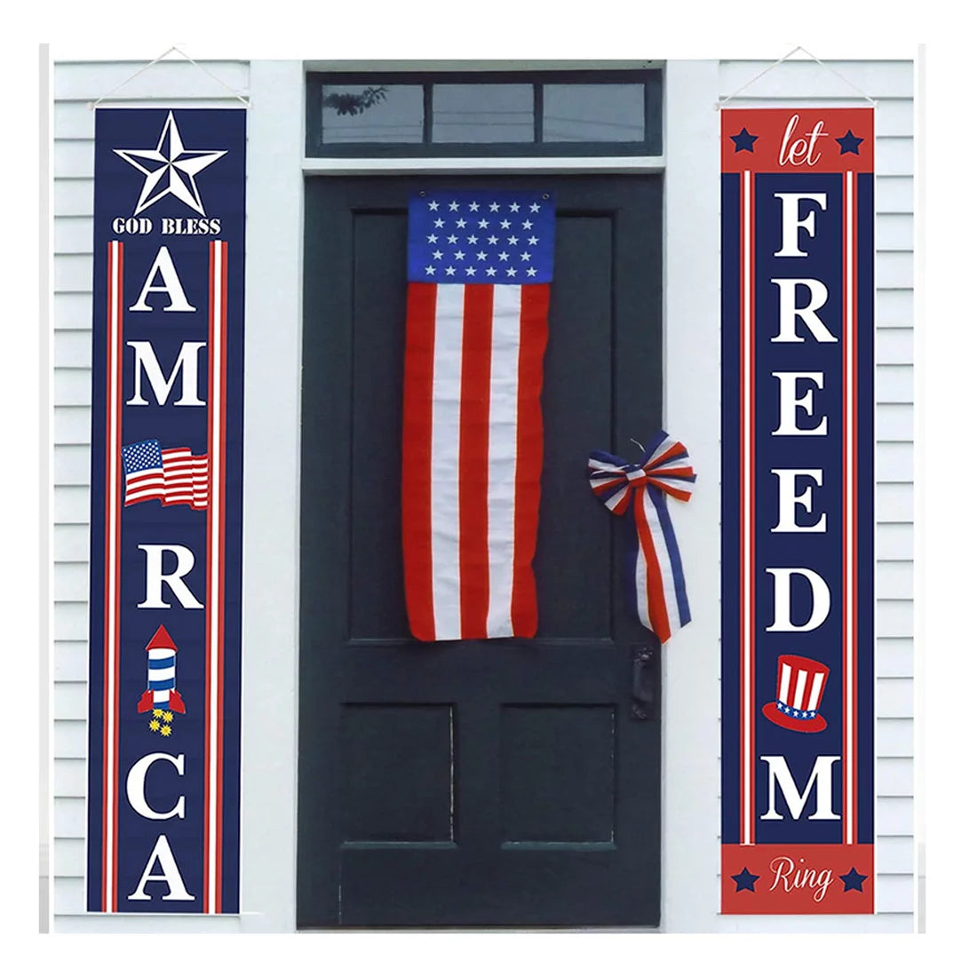 4th of July Porch Sign Patriotic Door Decoration - Fourth of July & Memorial Day Independence Day Flag Day Labor Day Hanging Banner for Yard Indoor Outdoor