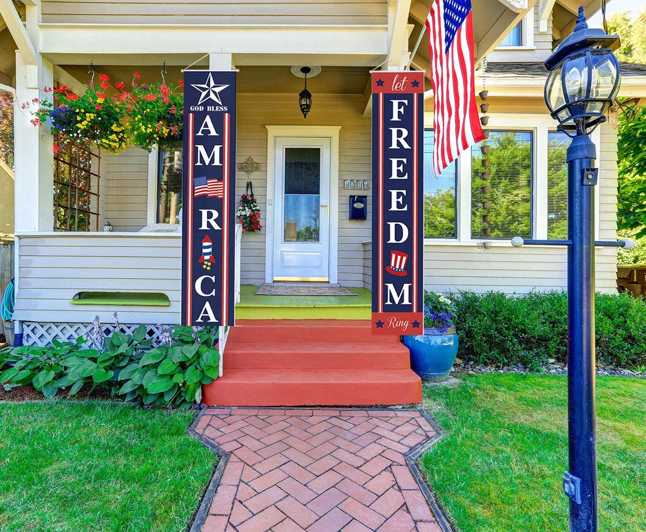 4th of July Porch Sign Patriotic Door Decoration - Fourth of July & Memorial Day Independence Day Flag Day Labor Day Hanging Banner for Yard Indoor Outdoor