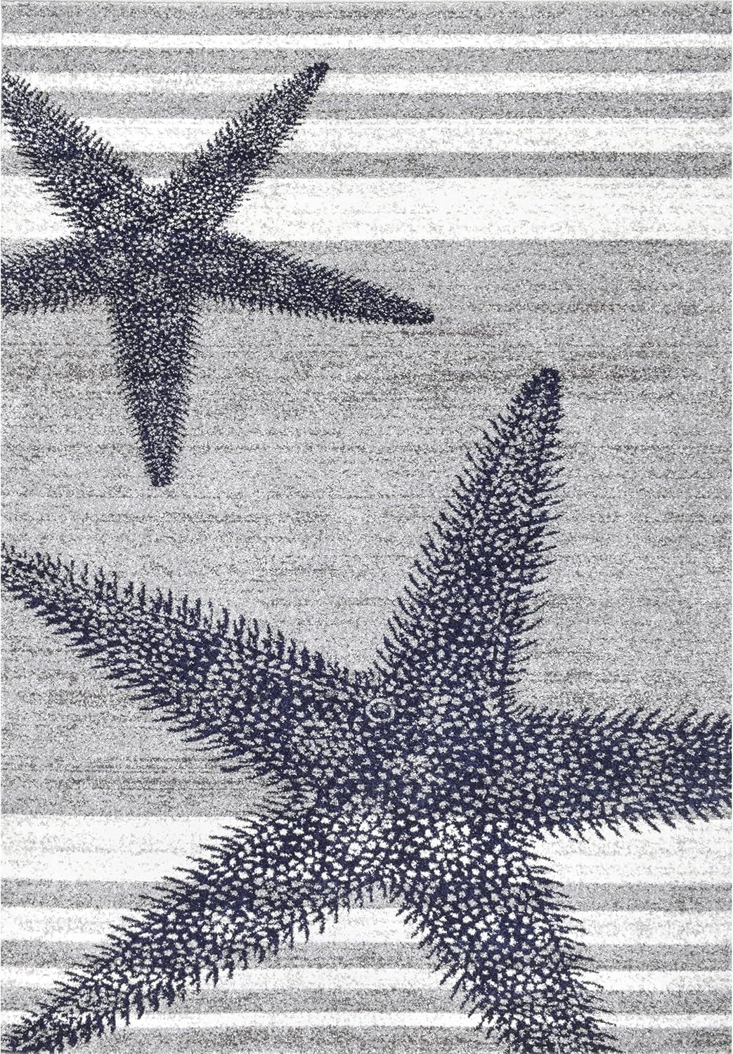 Starfish and Striped Accent Rug, 2X4, Grey