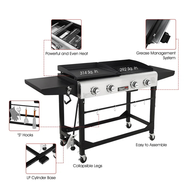 Burner Gas Grill and Griddle Combo with Side Table
