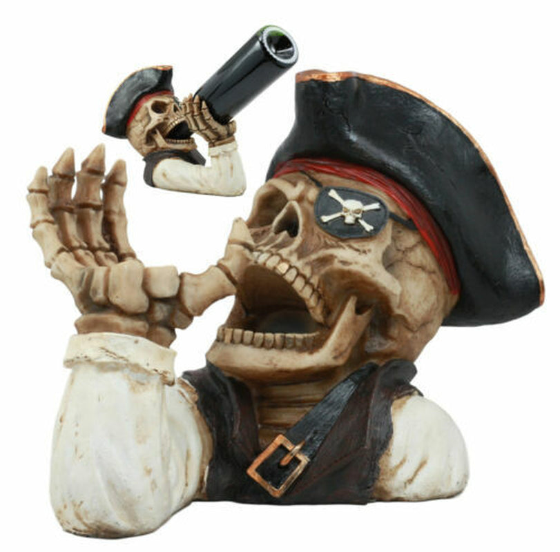 Polyresin Wicked Pirate Captain Hook Skeleton Wine Bottle Holder 8" Tall