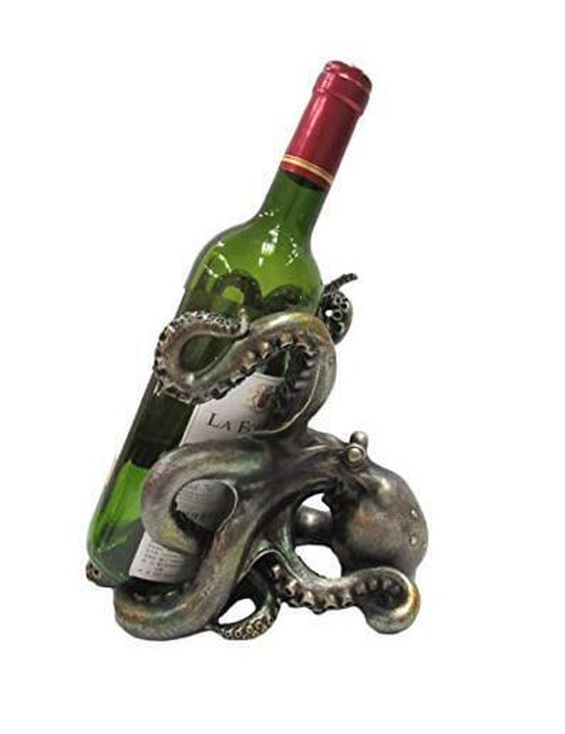 Rustic Silver Octopus Wine Holder 7.5 Inch Tall Tabletop Bar Counter