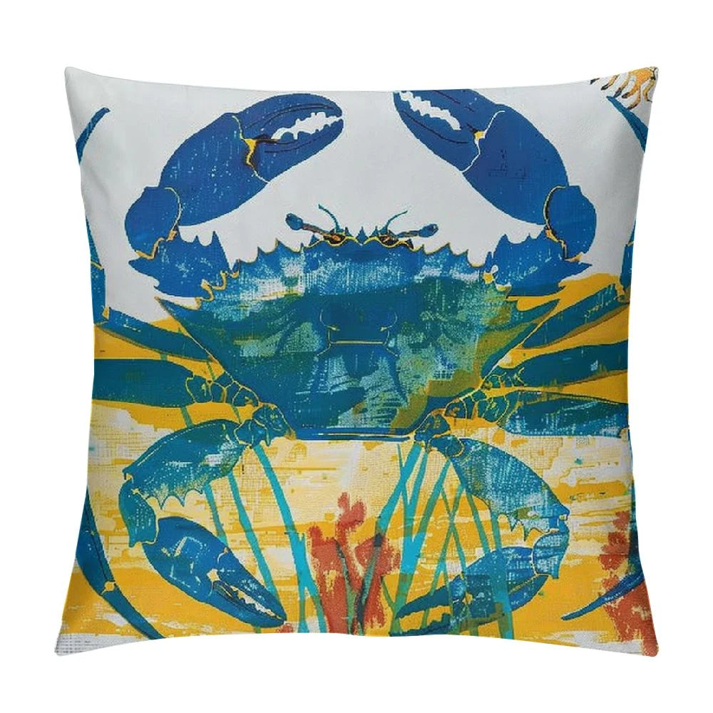Blue Crab Coastal Premium Indoor/Outdoor Pillowcase Patio Decoration Watercolor Marine Decoration Marine Life Armchair Pillowcase 18" X 18" Blue Crab