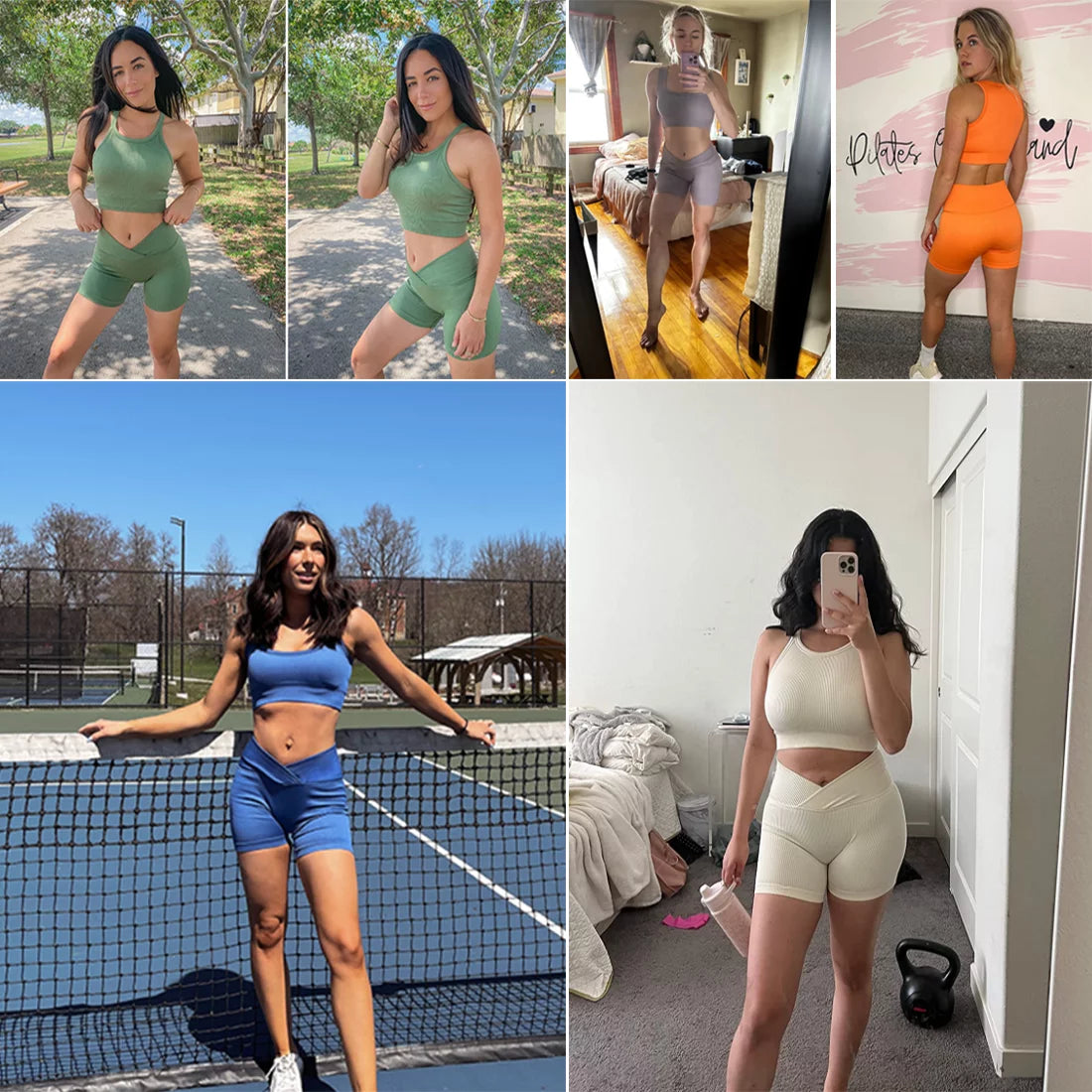 Women 2 Piece Outfits Workout Set Seamless Sport Butt Lifting Shorts Gym Yoga Booty Short Crop Tank Top