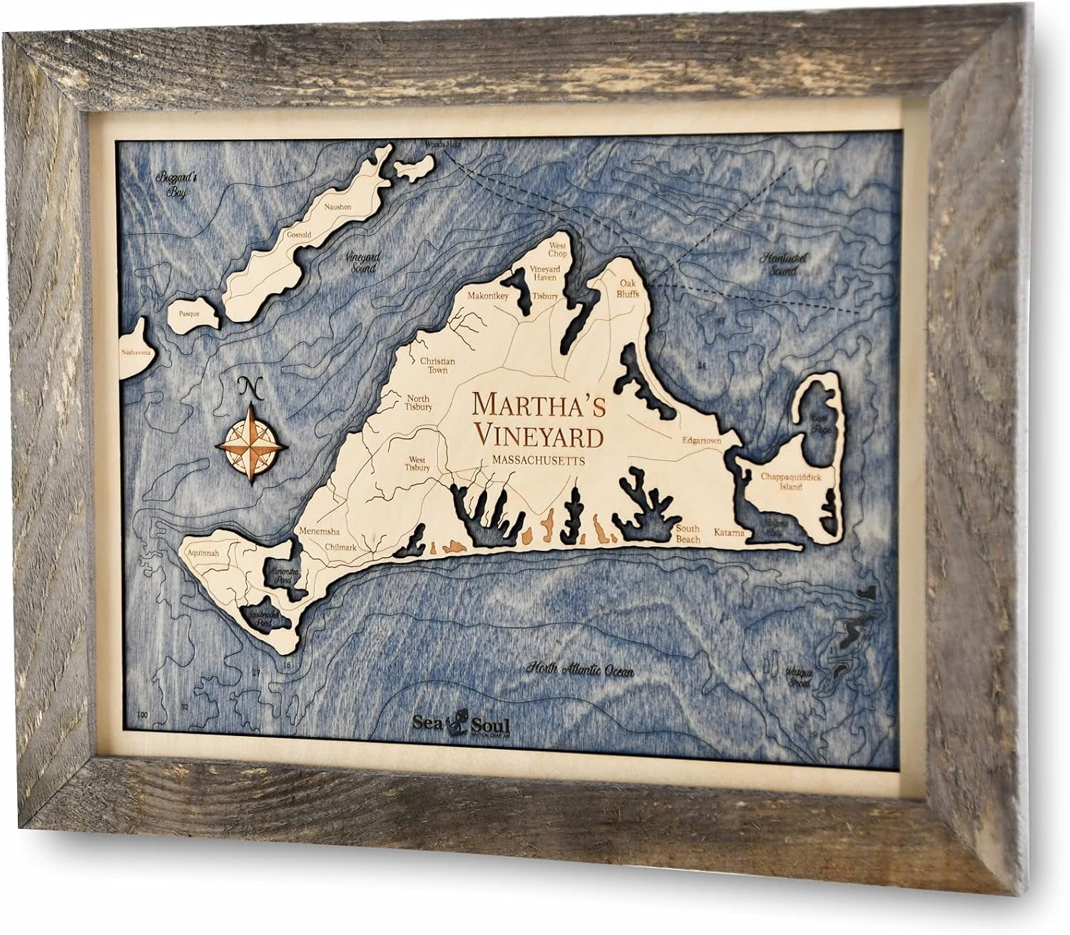 Nantucket and Martha's Vineyard 3D Wood Map Wall Art, 13X16-Inch Nautical Chart Wall Art, Nautical Wood Chart, Cottage Decor, Cape Cod Décor, Handcrafted in the USA (13X16-Inch Nantucket)